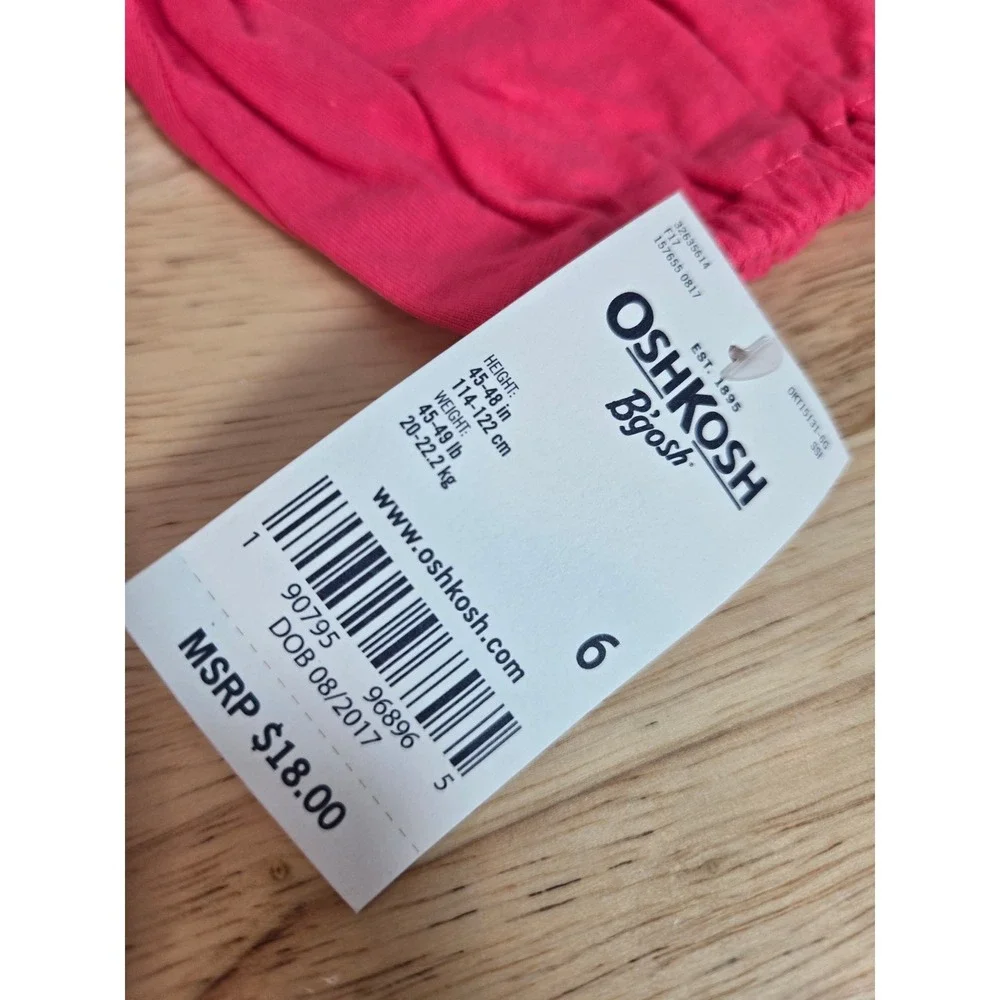 OshKosh Bgosh Girls Pink Eyelet Lace Yoke Long Sleeve Top Size 6 NWT